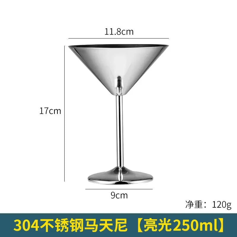 Stainless Steel Martini Cocktail Glass - Rose, Gold, Silver, Black Metal Wine Goblet for Champagne, Bar & Party Drinks