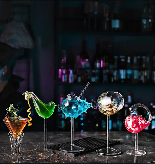 Creative Animal-Shaped Cocktail Goblet with Straw – Pufferfish, Octopus, Swan & Bird Design