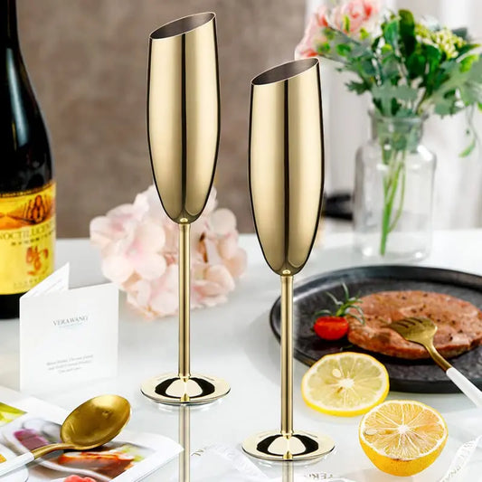 Elegant Gold Stainless Steel Champagne Glass Set – Luxury Cocktail Goblets for Weddings, Parties & Celebrations