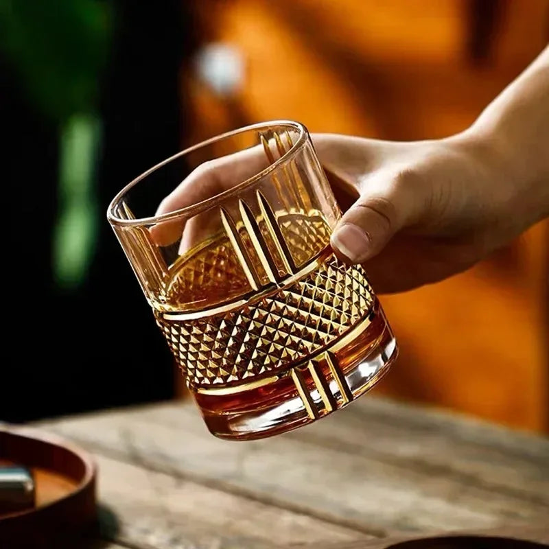 Gold Lining Whiskey Glass - Old Fashioned Rocks Glass Tumbler for Scotch, Bourbon, Gin, Vodka & Brandy