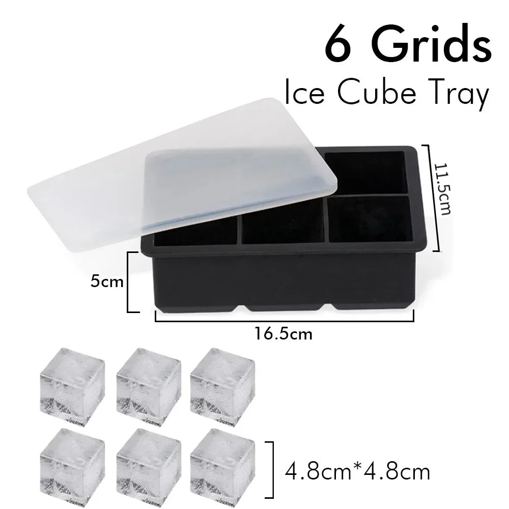 Silicone Ice Cube Tray – Square/Round Ice Cube Maker, 4/6/8 Grids for Whiskey & Cocktails