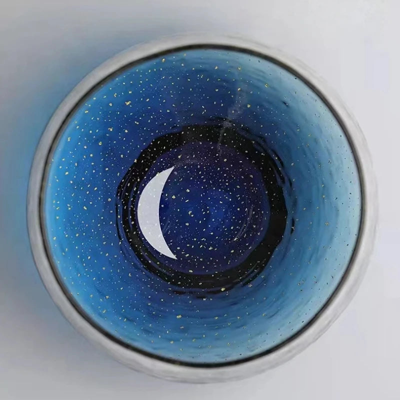 250ml Japanese Starry Sky Glass Cup - Gold Foil Crystal Coffee Mug for Whiskey, Cocktails & Cold Drinks