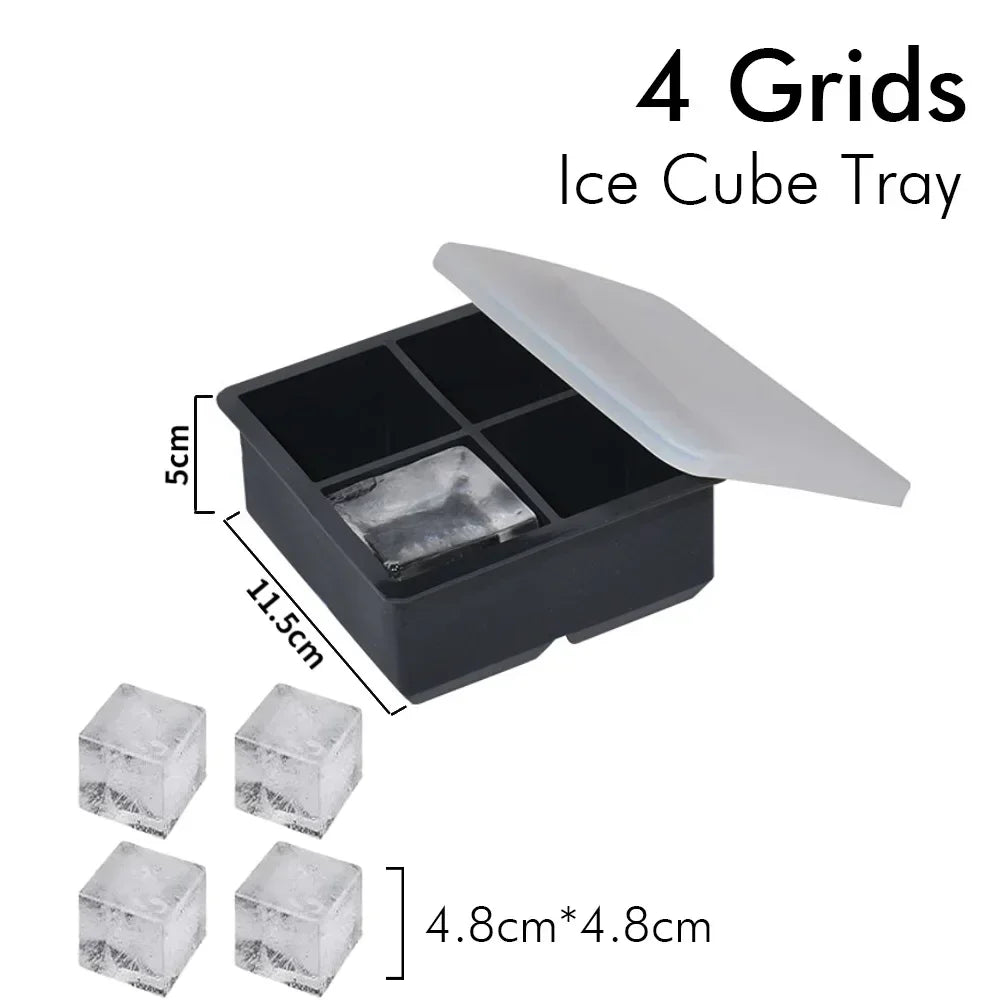 Silicone Ice Cube Tray – Square/Round Ice Cube Maker, 4/6/8 Grids for Whiskey & Cocktails