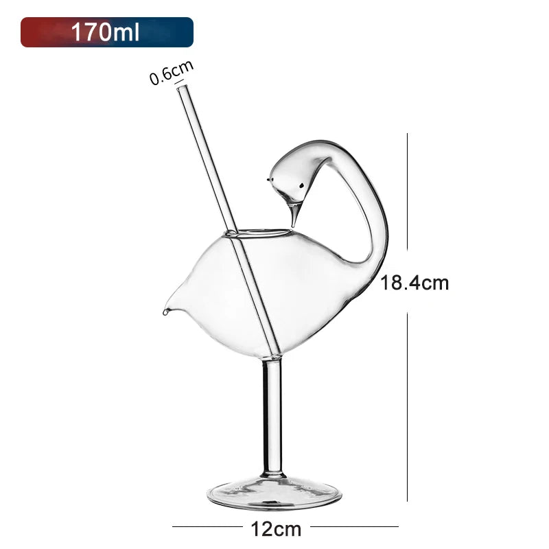 Creative Animal-Shaped Cocktail Goblet with Straw – Pufferfish, Octopus, Swan & Bird Design