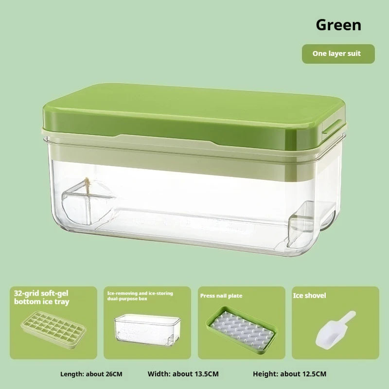 Ice Cube Maker Set with Lid, Bin & Scoop, Stackable, Easy-Release Design