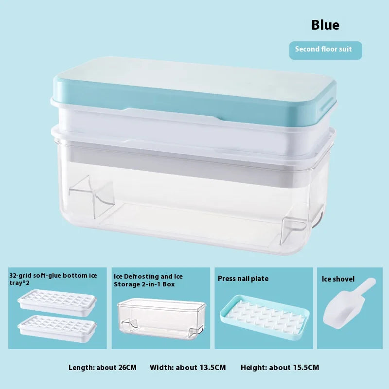 Ice Cube Maker Set with Lid, Bin & Scoop, Stackable, Easy-Release Design