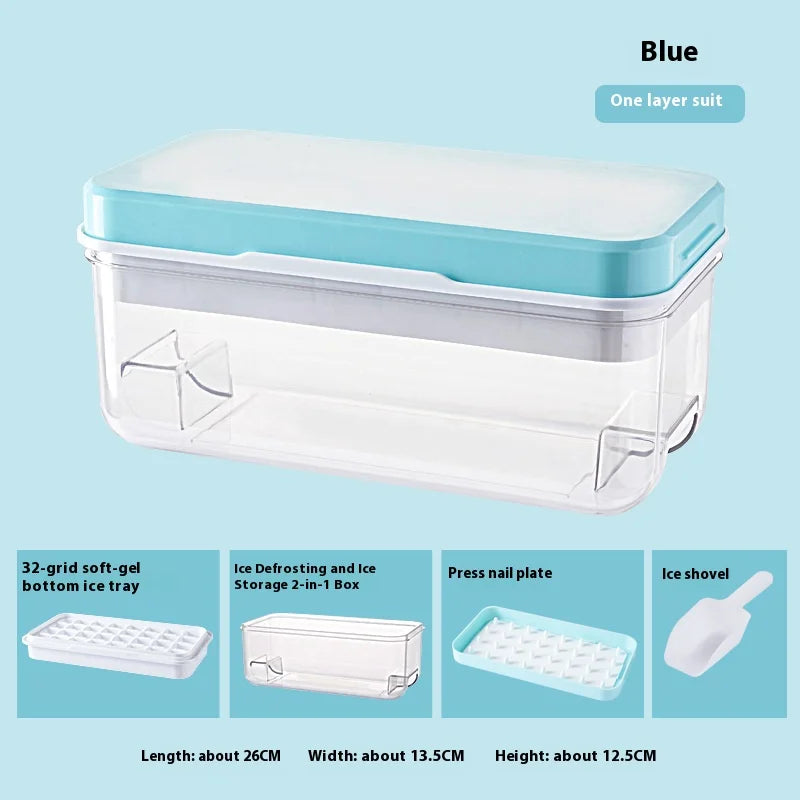 Ice Cube Maker Set with Lid, Bin & Scoop, Stackable, Easy-Release Design