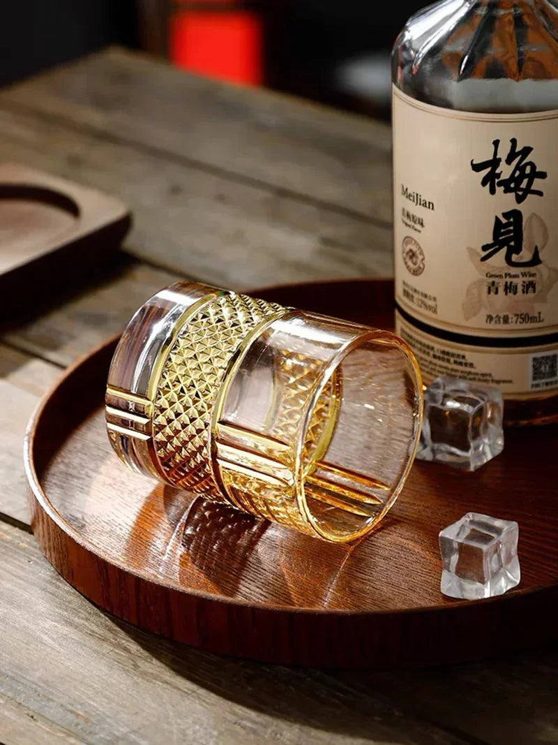 Gold Lining Whiskey Glass - Old Fashioned Rocks Glass Tumbler for Scotch, Bourbon, Gin, Vodka & Brandy