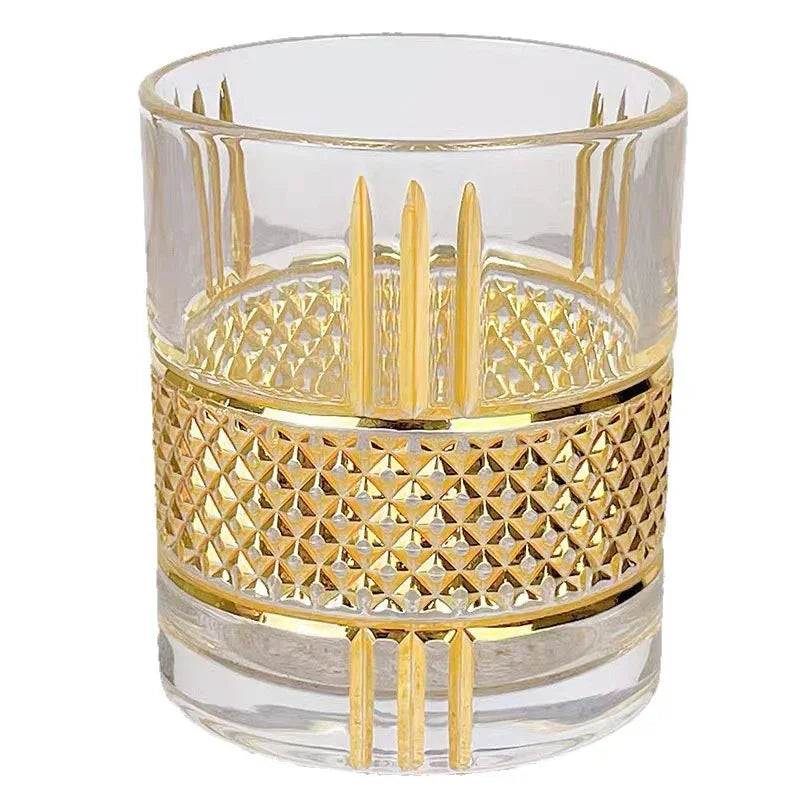 Gold Lining Whiskey Glass - Old Fashioned Rocks Glass Tumbler for Scotch, Bourbon, Gin, Vodka & Brandy