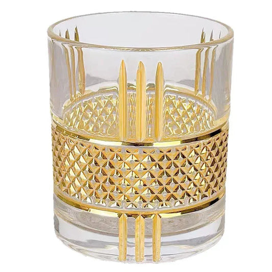 Gold Lining Whiskey Glass - Old Fashioned Rocks Glass Tumbler for Scotch, Bourbon, Gin, Vodka & Brandy