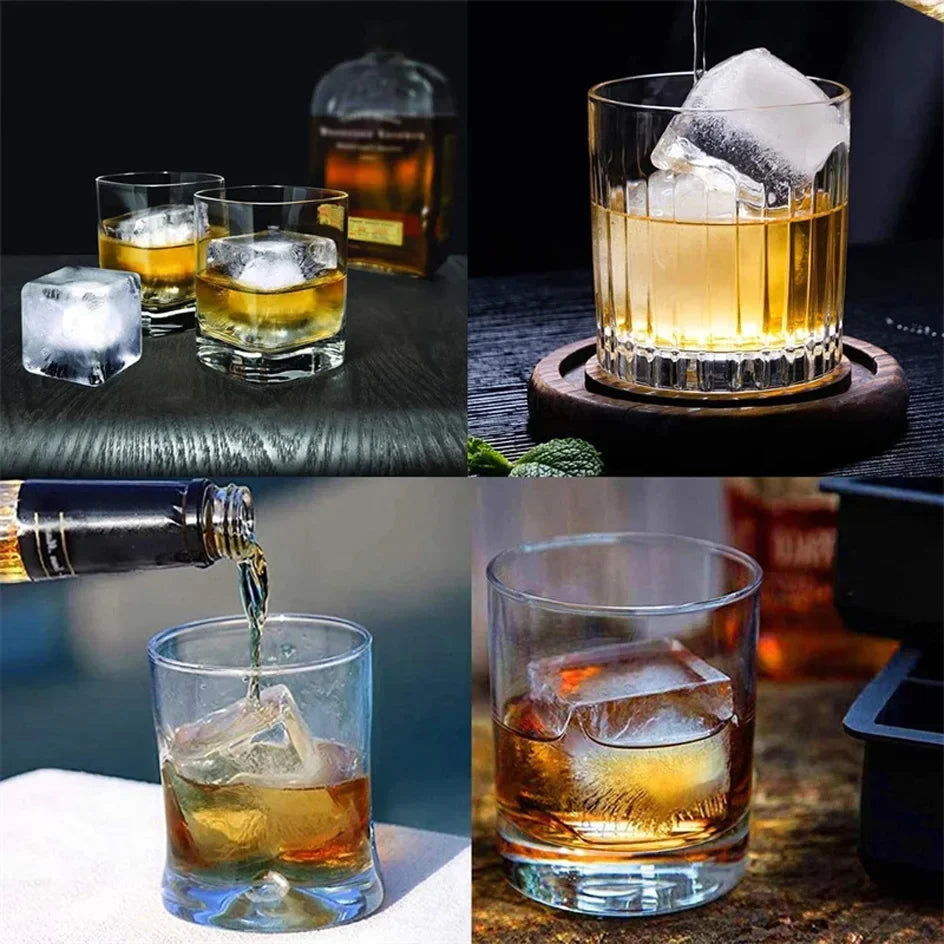 Silicone Ice Cube Tray – Square/Round Ice Cube Maker, 4/6/8 Grids for Whiskey & Cocktails