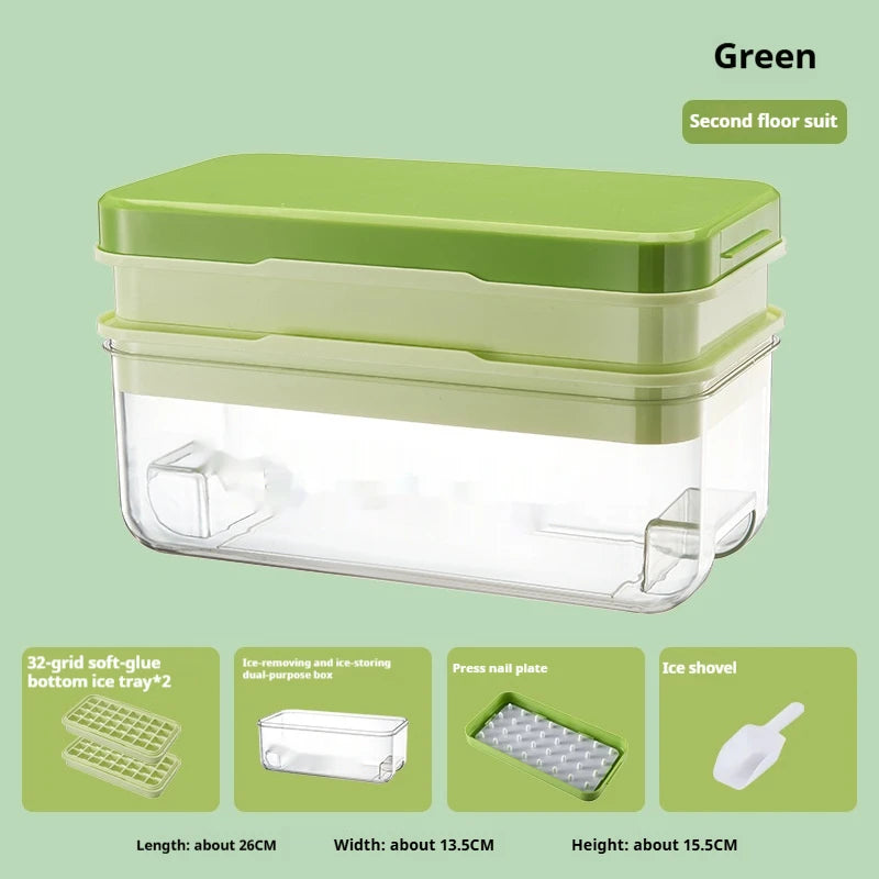 Ice Cube Maker Set with Lid, Bin & Scoop, Stackable, Easy-Release Design