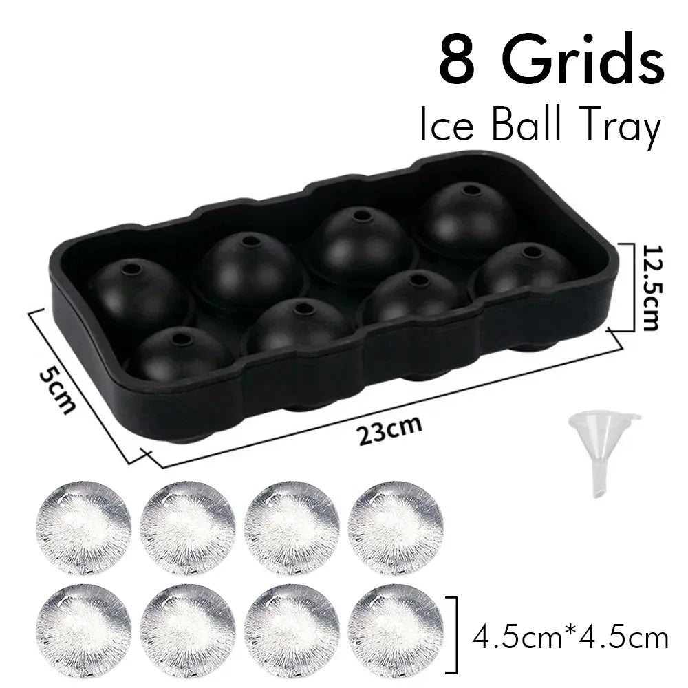 Silicone Ice Cube Tray – Square/Round Ice Cube Maker, 4/6/8 Grids for Whiskey & Cocktails