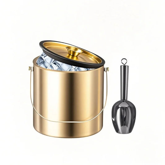 Ice Bucket with Lid & Scoop – Double-Wall Insulated Stainless Steel (2/3L)