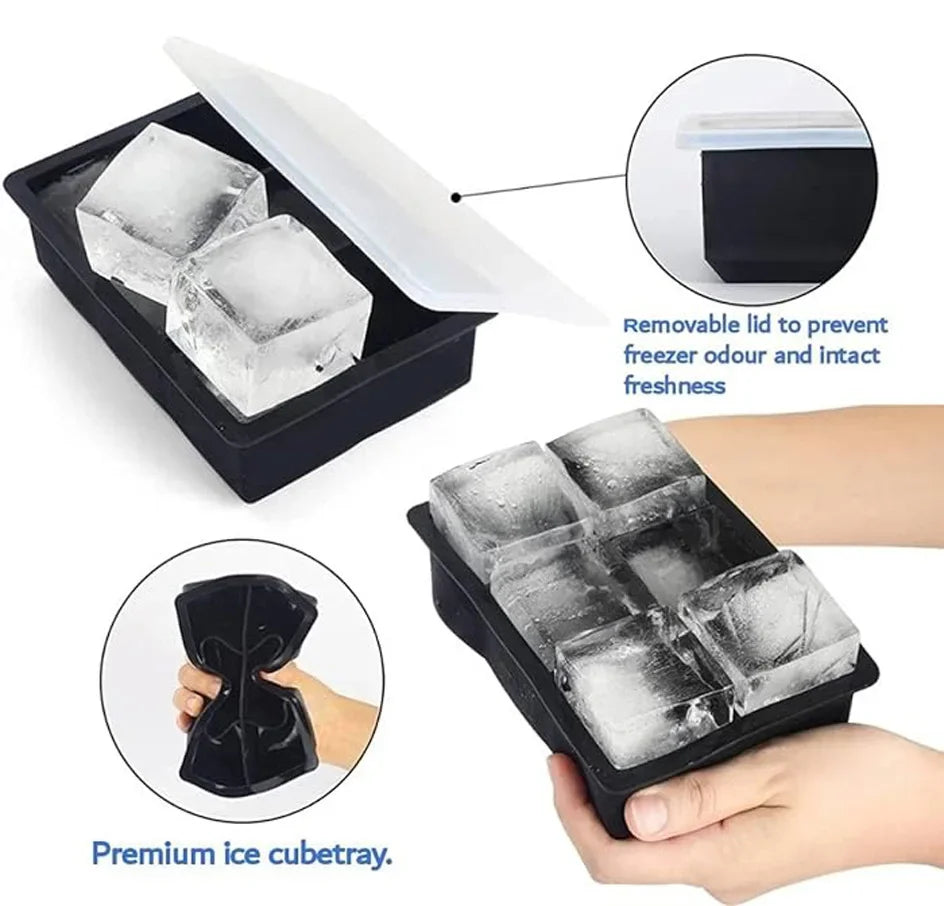 Silicone Ice Cube Tray – Square/Round Ice Cube Maker, 4/6/8 Grids for Whiskey & Cocktails