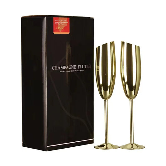 Elegant Gold Stainless Steel Champagne Glass Set – Luxury Cocktail Goblets for Weddings, Parties & Celebrations