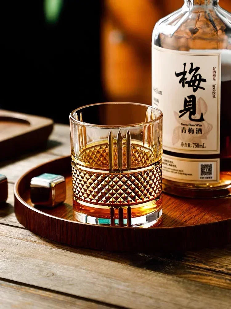 Gold Lining Whiskey Glass - Old Fashioned Rocks Glass Tumbler for Scotch, Bourbon, Gin, Vodka & Brandy