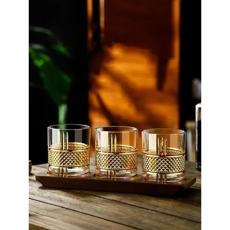 Gold Lining Whiskey Glass - Old Fashioned Rocks Glass Tumbler for Scotch, Bourbon, Gin, Vodka & Brandy