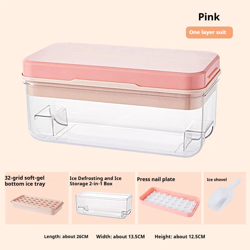 Ice Cube Maker Set with Lid, Bin & Scoop, Stackable, Easy-Release Design