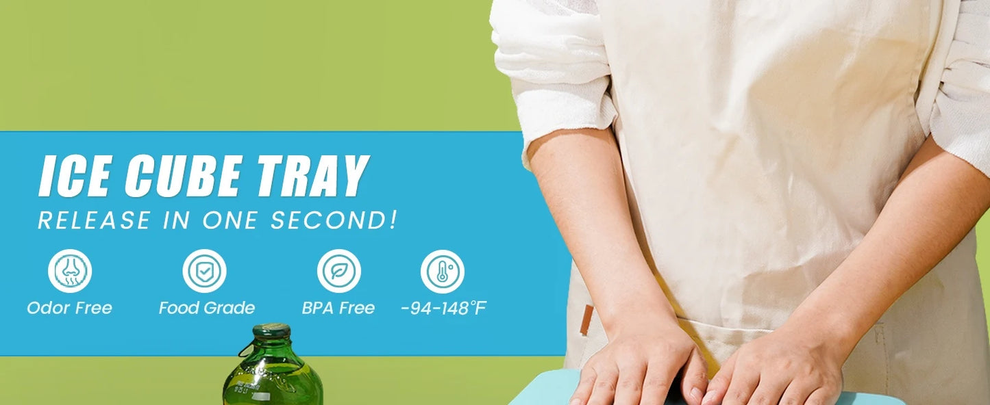 Ice Cube Maker Set with Lid, Bin & Scoop, Stackable, Easy-Release Design