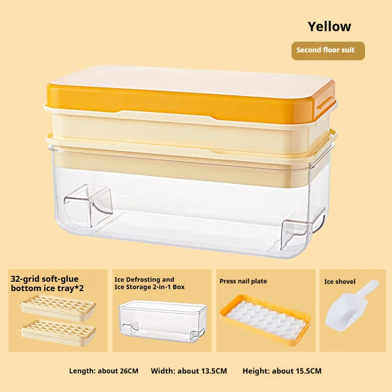 Ice Cube Maker Set with Lid, Bin & Scoop, Stackable, Easy-Release Design