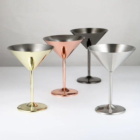 Stainless Steel Martini Cocktail Glass - Rose, Gold, Silver, Black Metal Wine Goblet for Champagne, Bar & Party Drinks