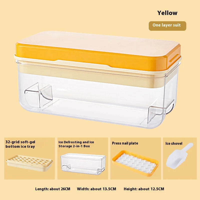 Ice Cube Maker Set with Lid, Bin & Scoop, Stackable, Easy-Release Design