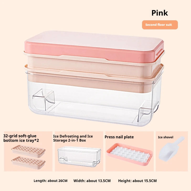 Ice Cube Maker Set with Lid, Bin & Scoop, Stackable, Easy-Release Design